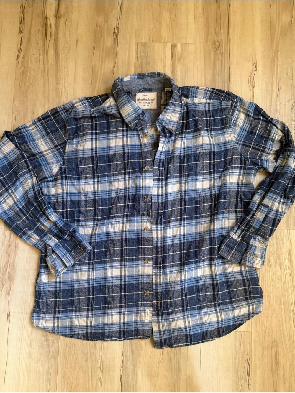 Weatherproof Blue and White Plaid Button-Down Shirt